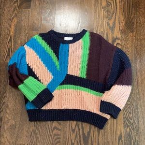 80s inspired color block sweater